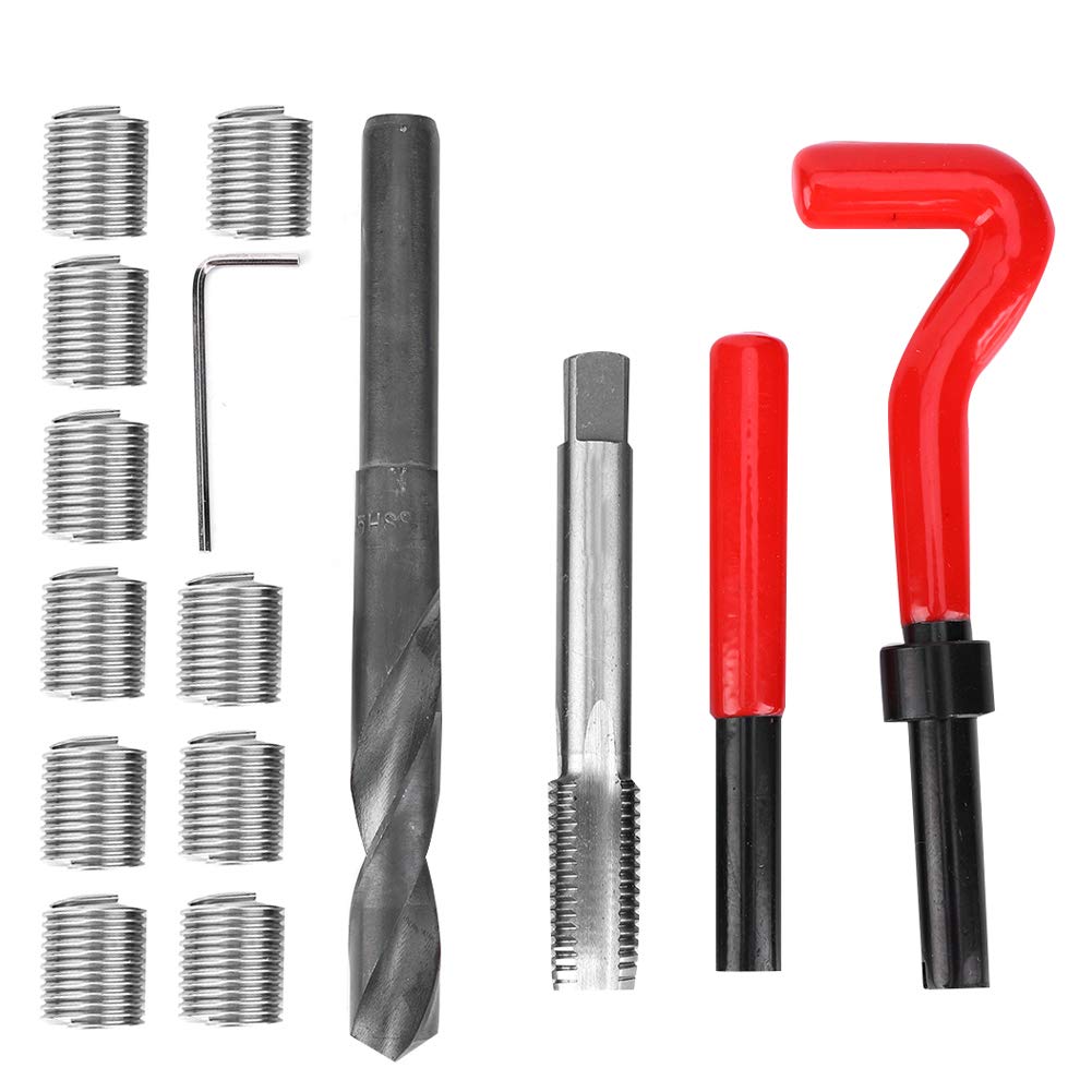 Samfoxy 15 pièces Samfox Kit de réparation de Filetage en Acier Inoxydable clé à perceuse torsadée Insert fileté pour Voiture M14x2