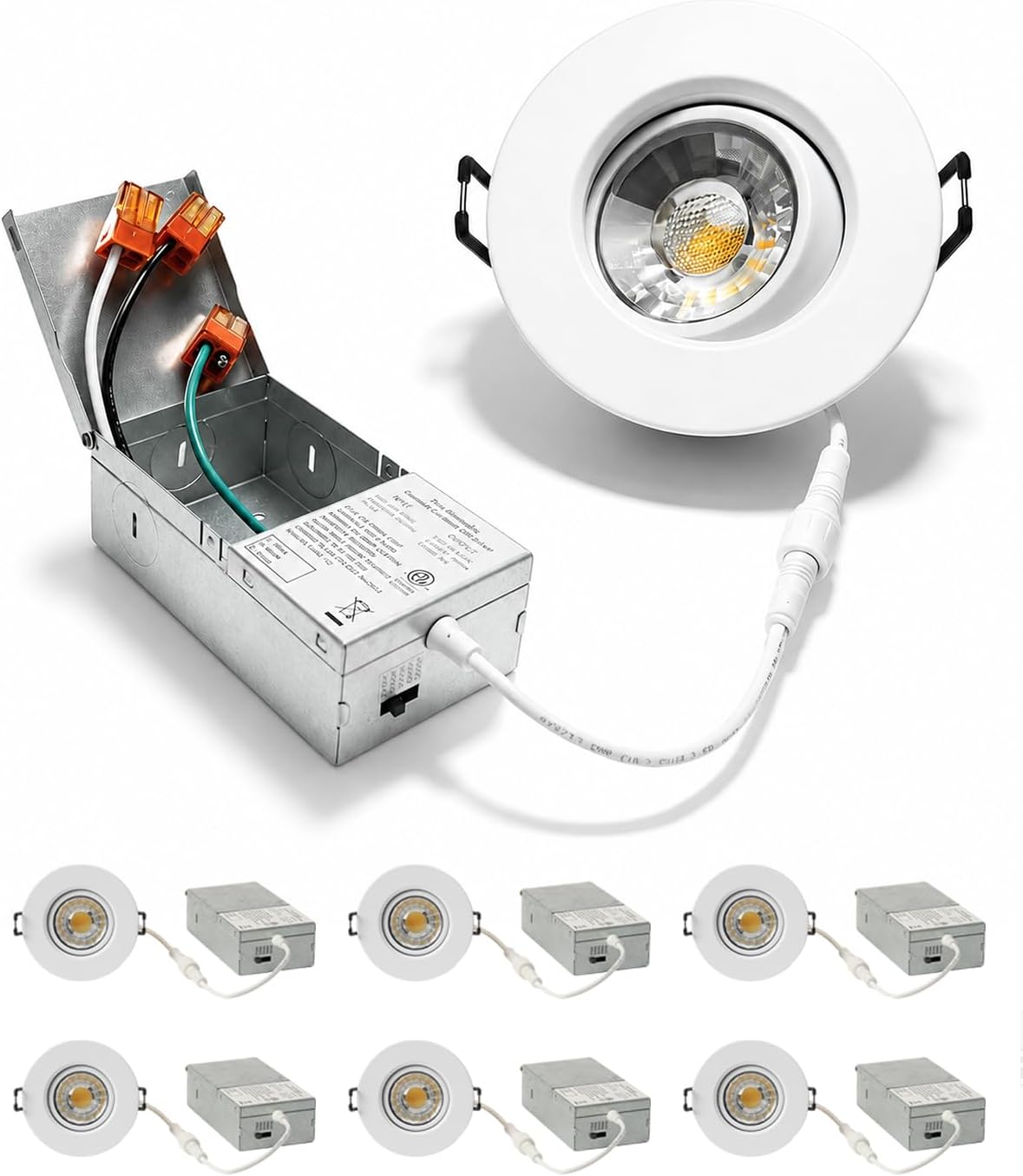 3 Inch LED Recessed Light, 360° Adjustable Gimbal, White, 6 Pack | 8W Gimbal Canless Downlight, 850LM 5CCT, Dimmable Adjustable Eyeball Spotlight, 30° Tilt, Die-cast aluminum construction
