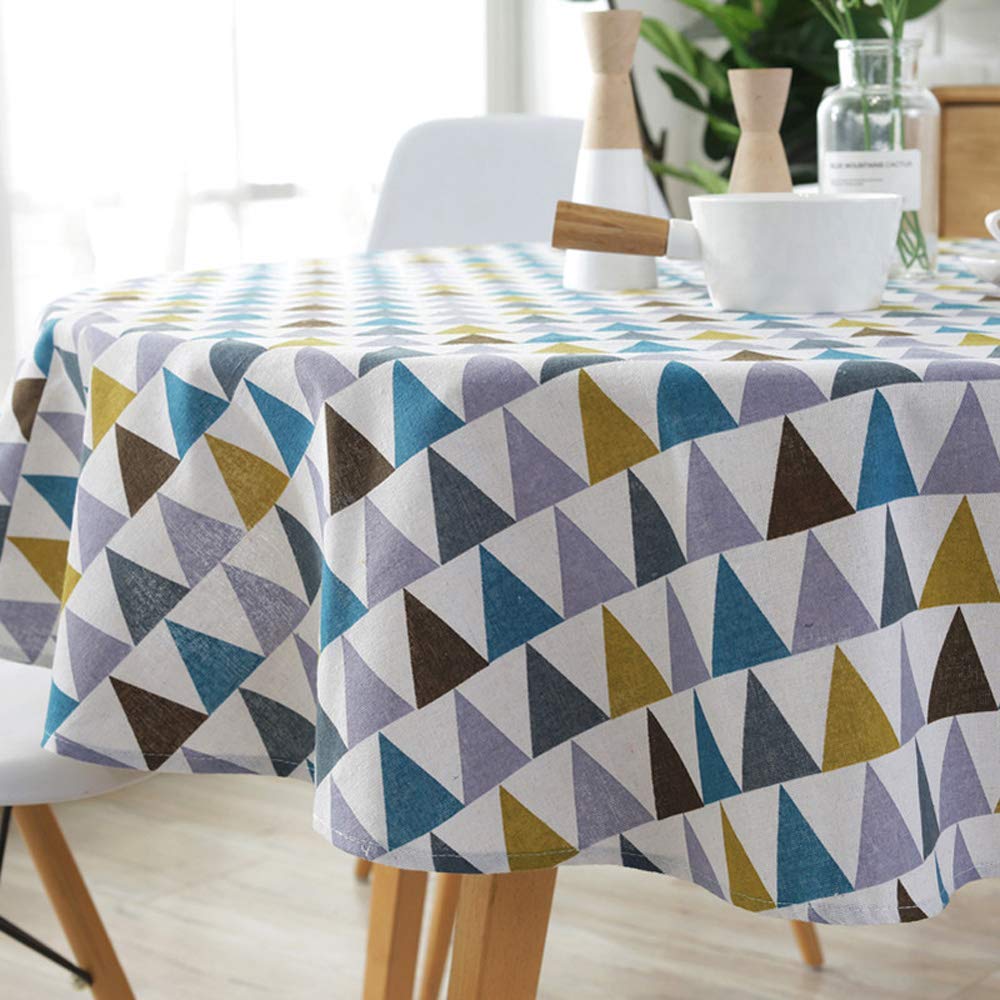 Anze Haus, tovaglia decorativa in poliestere e cotone, rotonda, colore triangolare, giallo riso, parola grigia, antimacchia, facile da pulire, resistente allo sporco (diametro 120 cm