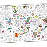 Leezead Summer Coloring Poster/Table Cover, 108 x 54 Inch Giant Summer Painting Tablecloth Color-in Paper Poster for Classroom Art Activities Party Supplies
