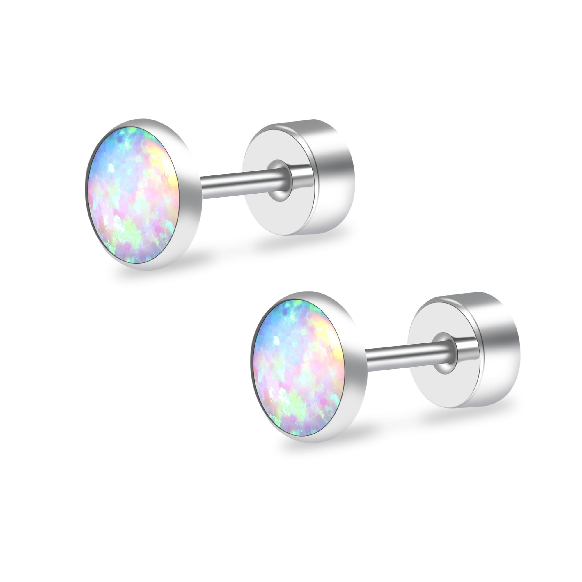 ZDE Titanium Flatback Ohrringe für Frauen Opal Lavendel Ohrstecker flach zurück Frauen Ohrringe hypoallergen Knorpel Flatback Ohrring Schmuck 3mm-5mm