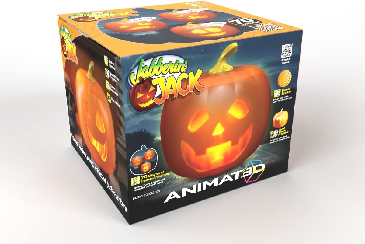 Jabberin' Jack Talking Animated Pumpkin with Built in 10 Inch HD Screen Projector & Speaker Includes 70 Minutes of Content