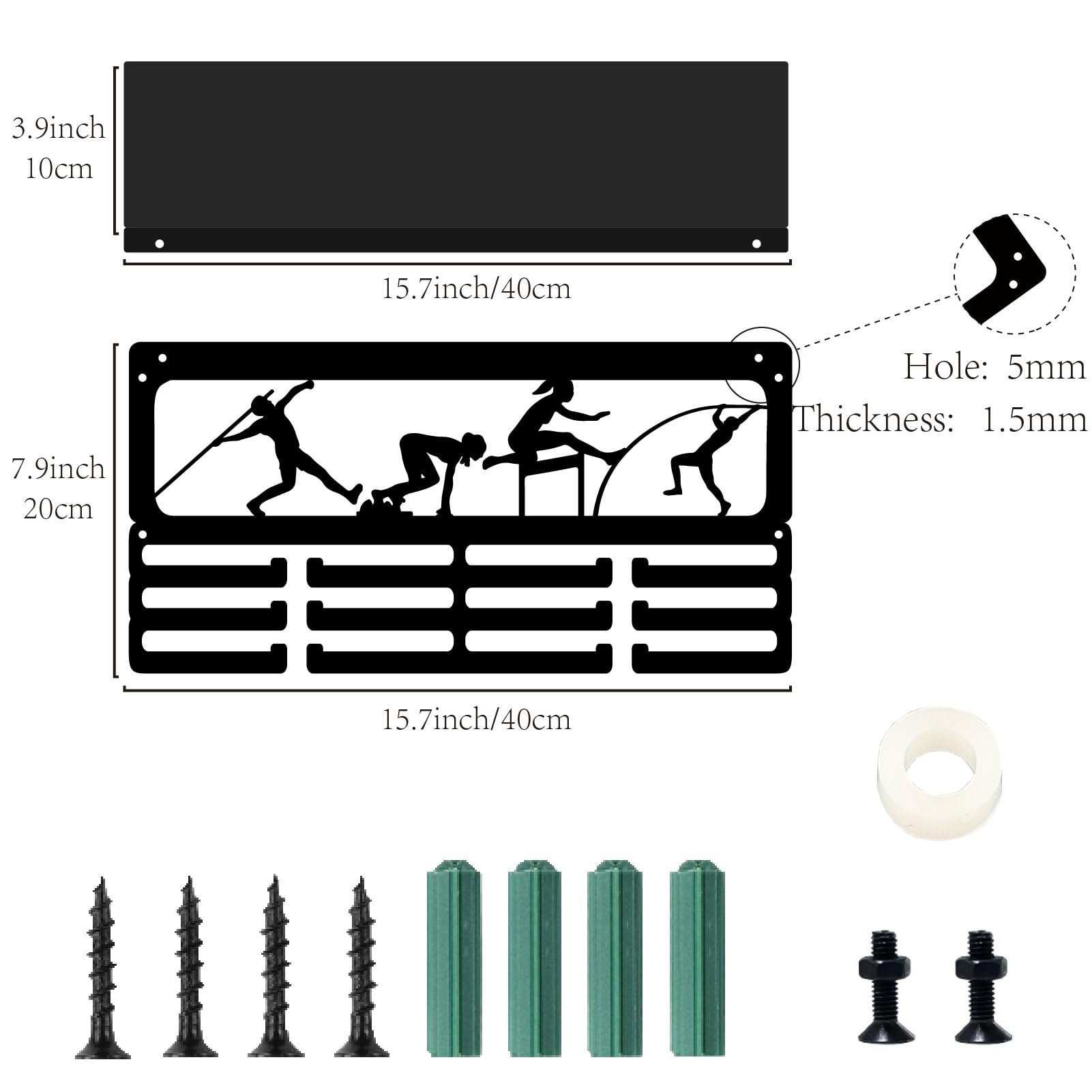 CREATCABIN Colgador de Medallas para Atletismo, Soporte para Trofeos, Estante de Hierro de 3 con Capacidad para 60 o Más Medallas, Marco de Metal Negro para Montaje En Pared, Colgador de Premios para