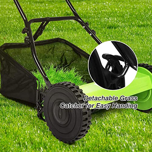 LUCKYERMORE 16-Inch Manual Reel Mower with Detachable Grass Catcher, Adjustable Cutting Height Push Mower Up to 9/5 Inches, 5-Blade 2 Wheels - Thumbnail 4
