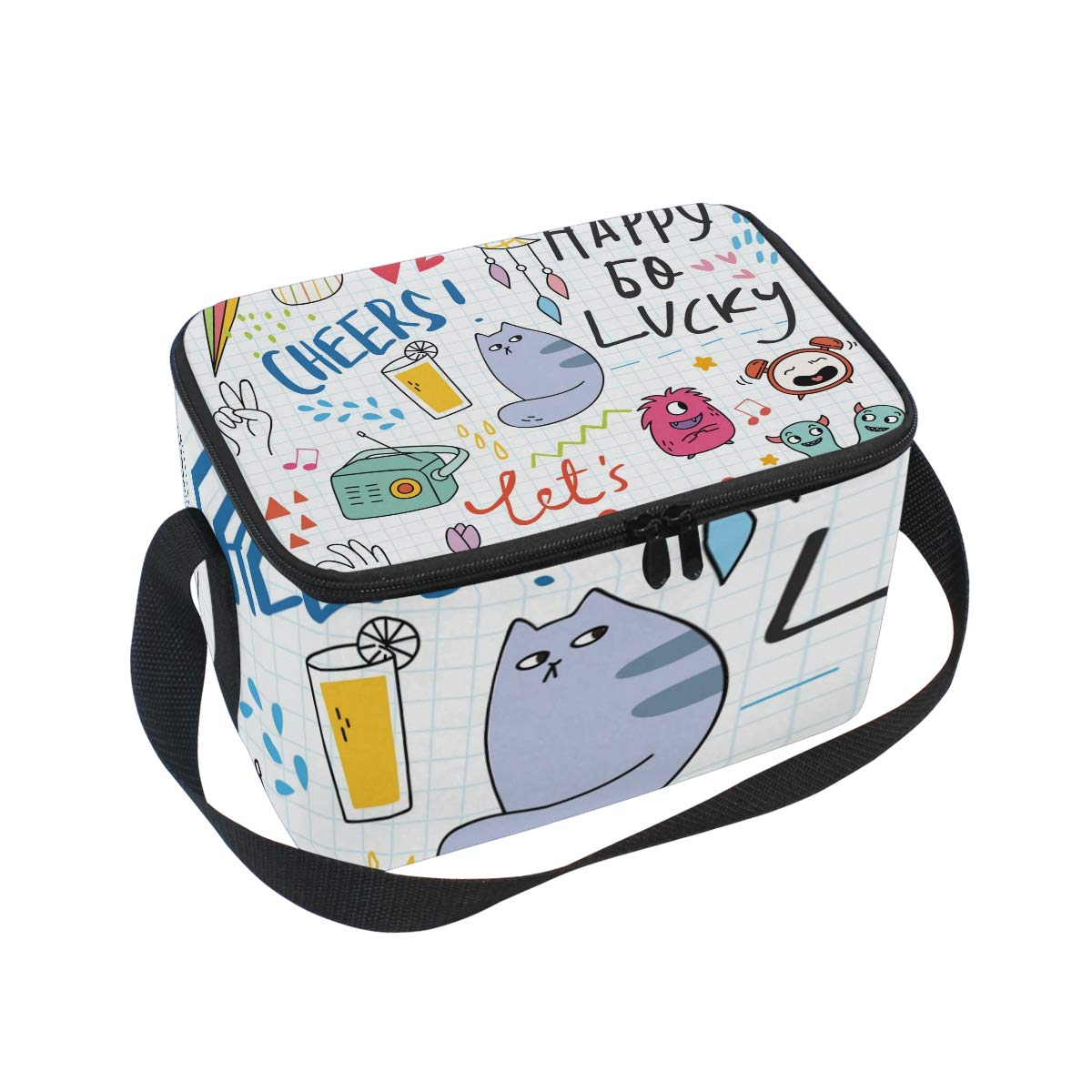 Happy Luncy Cat Lunch Box Insulated Lunch Bag Large Cooler Tote Bag for Kids Women