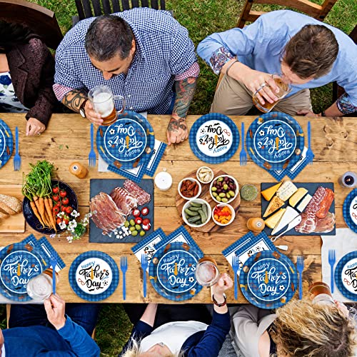 Wiooffen 96 Pieces Happy Father's Day Party Decorations Fathers Day Plates And Napkins Tableware Set Blue Fathers Day Celebration Supplies Best Dad Party Decorations Serve 24 Guests #TOP4