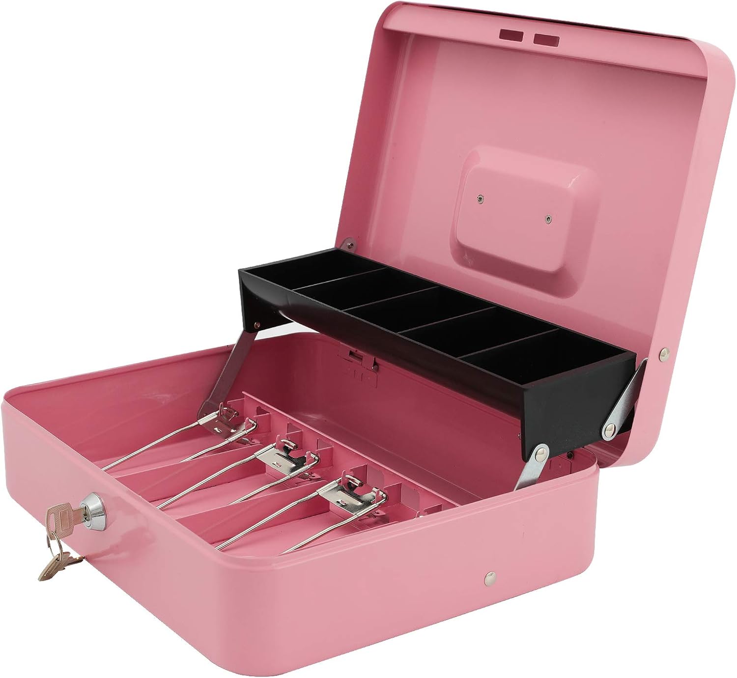 Xydled Cash Box with Money Tray and Key Lock,Tiered, Cantilever Design,4 Bill / 5 Coin Slots,11.8" x 9.5" x 3.5" : Everything Else