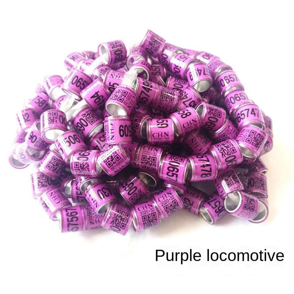 Anillos de piernas de pájaro de Aluminio, Anillos De Aluminio for Patas De Pájaros Y Palomas con Números Impresos, 8 Mm, Morado, Paquete De 100(5 Set Ofpurple)