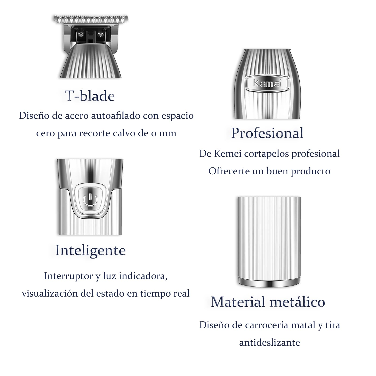 Kemei - Cortacésped de pelo de cabeza calva de 0 mm para hombre | Cortacésped profesional inalámbrico con hoja en T - Kit de aseo recargable Regalos para el Día del Padre