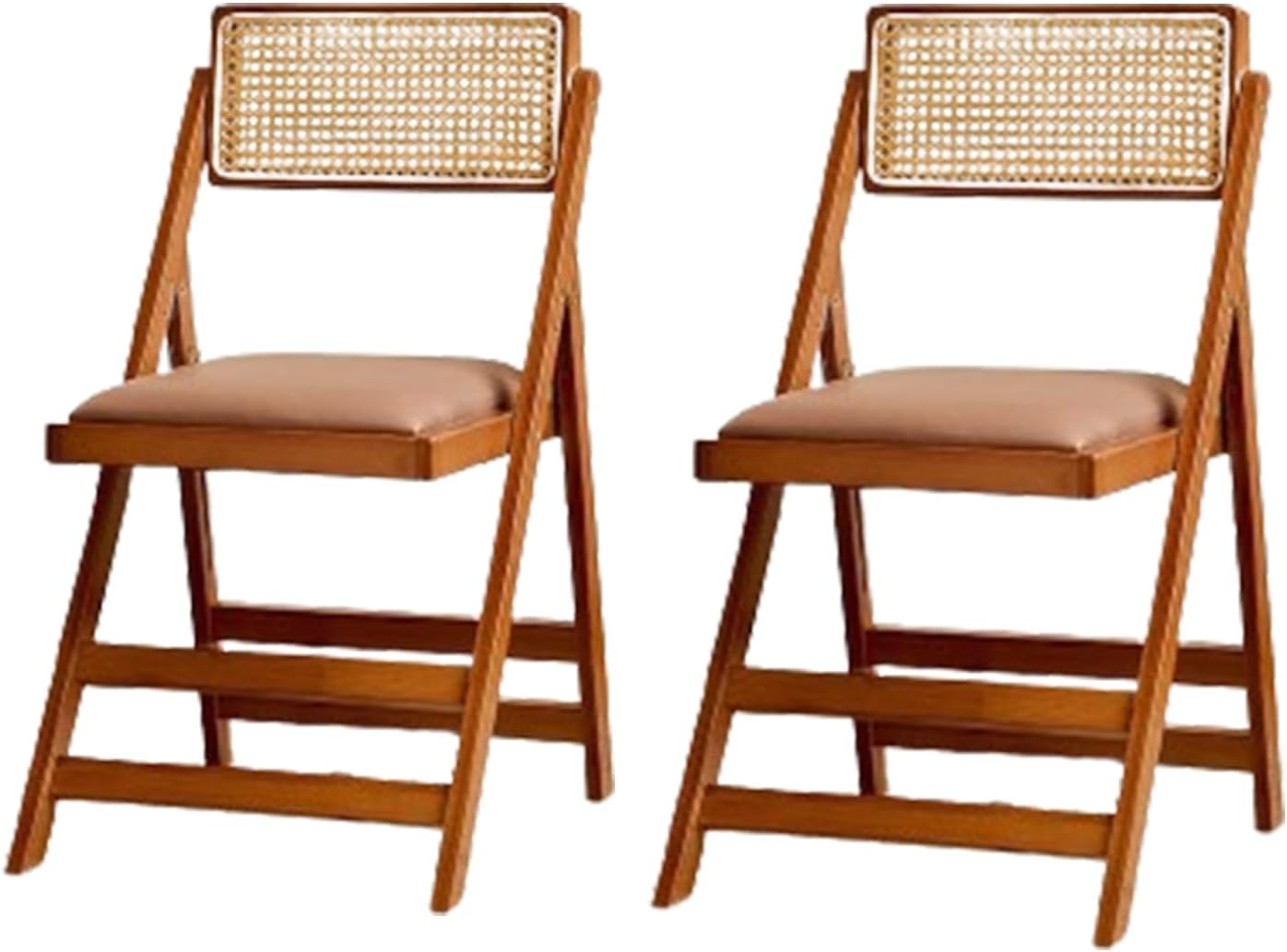 Wooden Folding Chairs Set of 2 Padded Folding Chairs Portable Foldable Seating Mid Century Modern Accent Rattan Dining Chair for Kitchen Dining Room Living Room Patio,51×44×108cm
