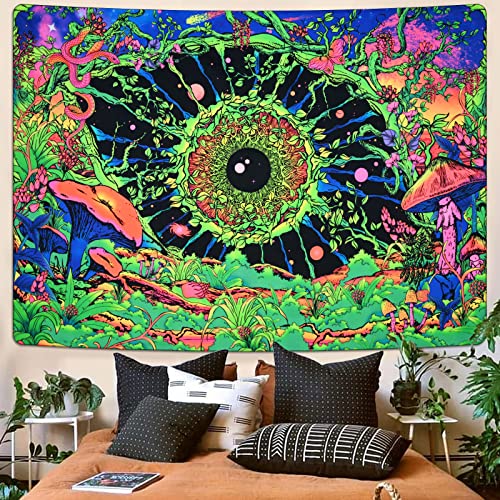 Uspring Blacklight Mushroom Tapestry Uv Reactive Eye Tapestries Aesthetic Floral Plant Tapestry Hippie Butterfly Snake Tapestry Galaxy Space Tapestry For Bedroom(51.2 X 59.1 Inches) #TOP2
