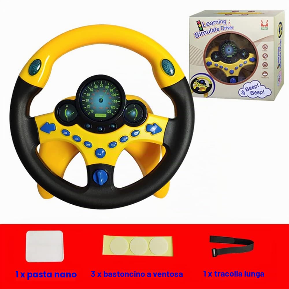 Giocattoli per Volante Bambini, Controller di Guida Portatile simulato con Suoni Divertenti e Musica, Regalo educativo precoce per Bambini, Giallo con Base