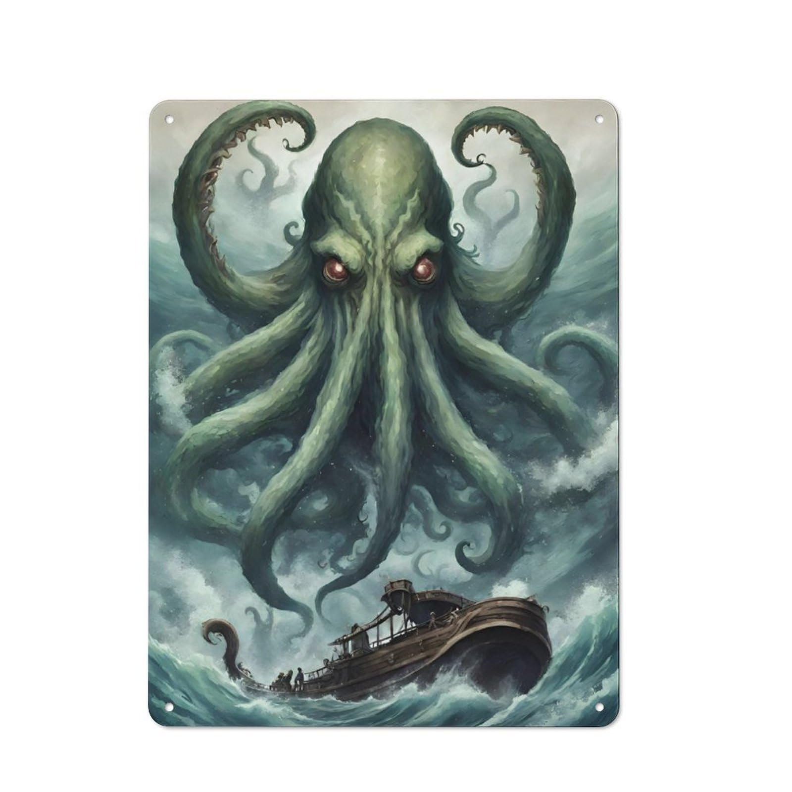 Junmoney Mythology Kraken Monster Tin Wall Plaque 40X30cm With For Pub Or Café, For Collectors Of Retro Metal Wall Decor
