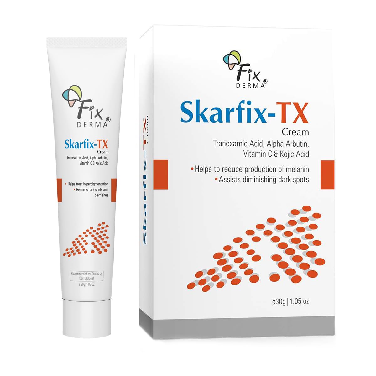 Fixderma Tranexamic Acid + 2% Kojic Acid + 1% Arbutin SKARFIX -TX Face Cream | Pigmentation Removal Cream | Kojic Acid Cream | Uneven Skin Tone - 30 gm