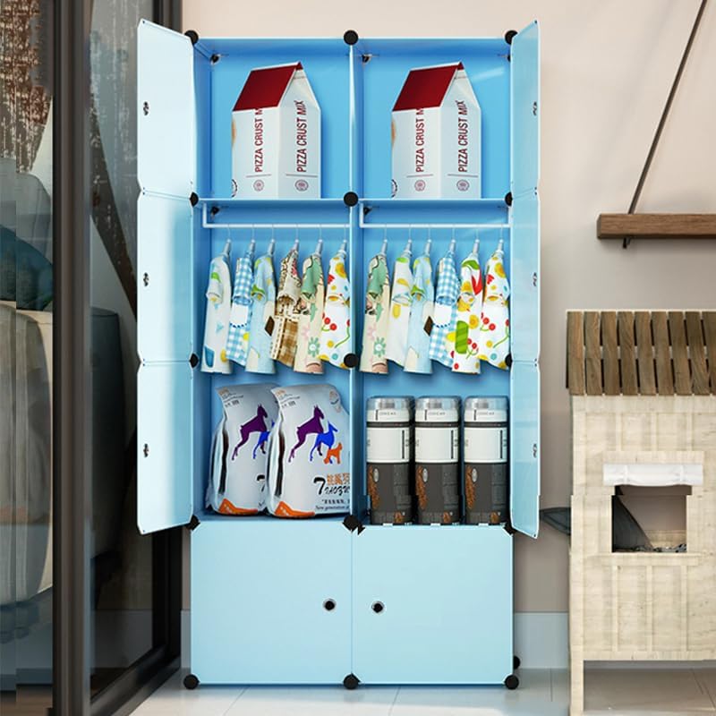 Sunderlook Plastic Wardrobe for Kids Clothes – Durable, Easy to Use Anti-Skid & Non-Slip Effective Professional Collapsible Wardrobe, Plastic Cupboard for Kids, Foldable Almirah (Blue-HK, 8 Door)