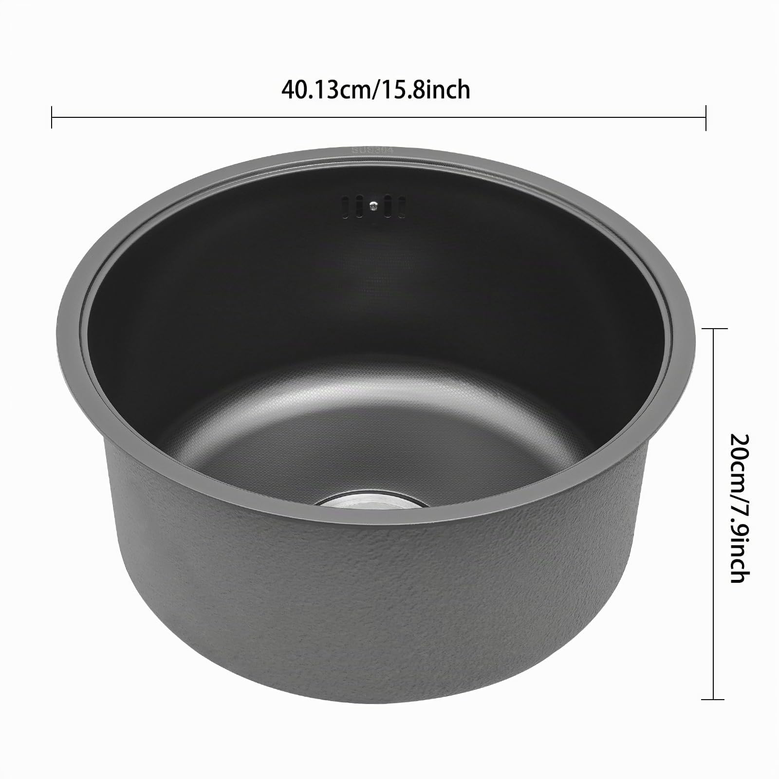 Lavello da cucina rotondo in acciaio inox 304 Nano-rivestimento con cestello e coperchio, vassoio da incasso diametro 40 cm lavello bar campeggio auto hotel nero moderno