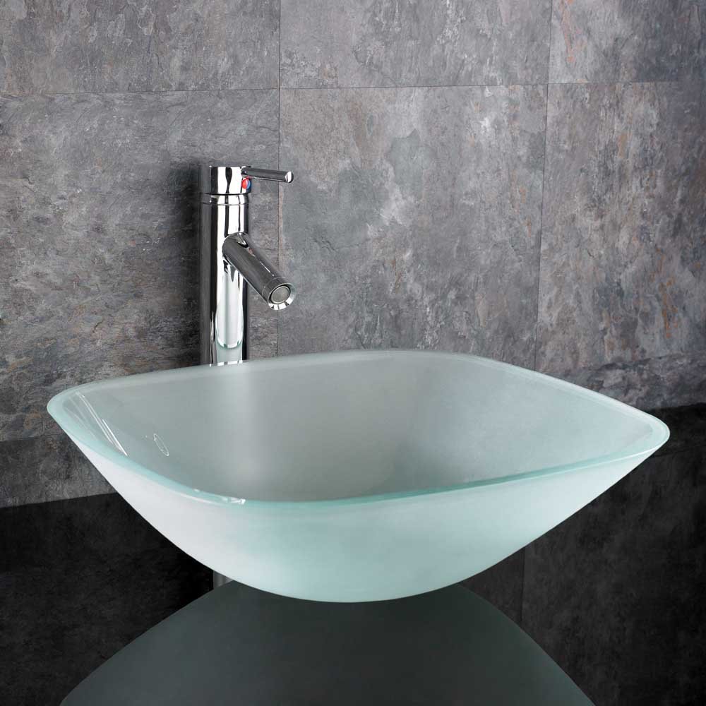 Clickbasin Frosted Square 420mm Glass Countertop Basin Bathroom Sink