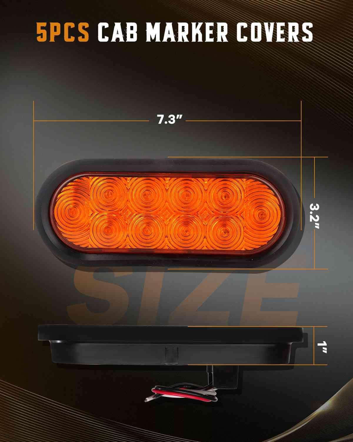 cciyu 6" 2pcs Oval LED Trailer Tail Lights 10 LED Amber 6 inch Oval Led Stop Turn Tail Lights Brake Reverse Back Up Trailer Lights w/Flush Mount Grommets Plugs