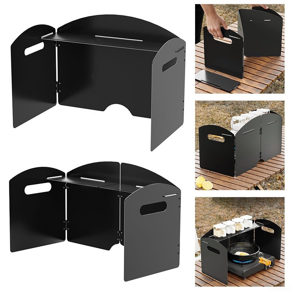 Pare-vent de cuisinière à gaz portable en acier Cam-p - Pare-vent pliable pour réchaud de camping - Protection contre le vent avec base surélevée et sac de transport pour la randonnée (4