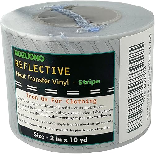 Miniatura 7 de NOZUONO Cinta de vinilo reflectante de transferencia de calor plateada de alta visibilidad para ropa (2 pulgadas x 10 yardas)