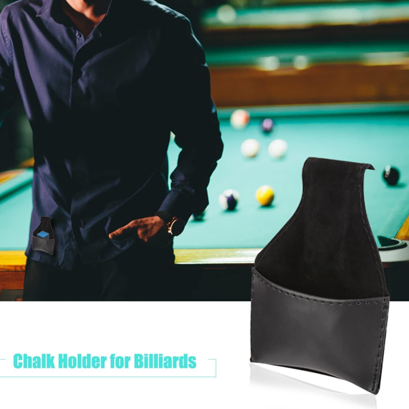Porte Craie Billard, 4.72 × 3.94 Pouces Portable Snooker Billard Sac De Craie PU Pouch Sac Accessoire, Porte Craie Billard, Sac à Craie Pour Queue De Billard, Snooker Billard Craie Sac PU Cuir Noir