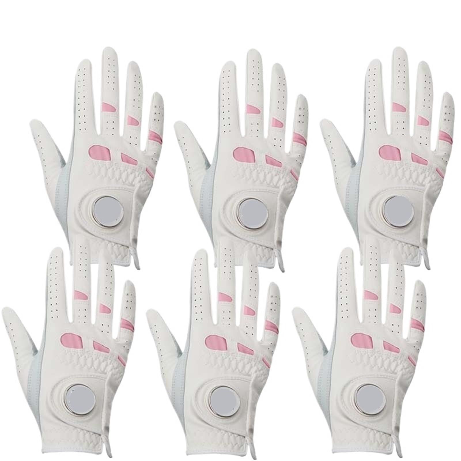 Damen-Golfhandschuhe, 6er-Pack | -Lederhandschuhe mit Ballmarker for jedes Wetter