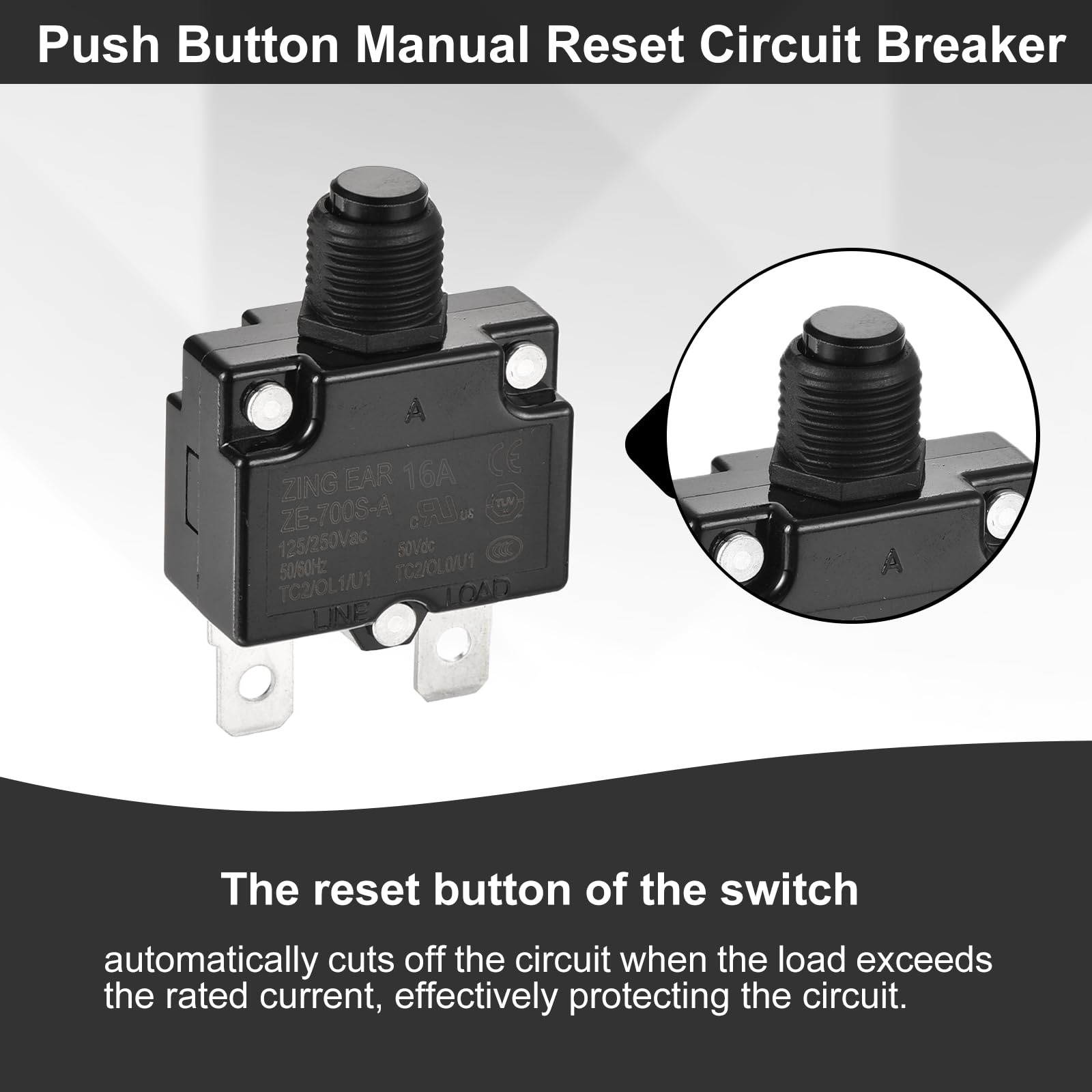 DMiotech 16A Thermal Circuit Breaker 125/250V AC 50V DC 50/60Hz Push Button Manual Reset Overload Protector Switch for Overload Protection Application,2 Pcs - Image 4
