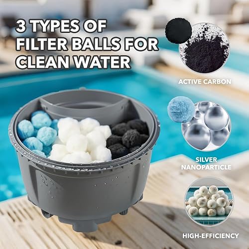Miniatura 2 de AQUALOON - Bolas de filtro de piscina para bomba de filtro de arena, filtro de arena reutilizable de 1.5 libras, filtración de alta eficiencia para