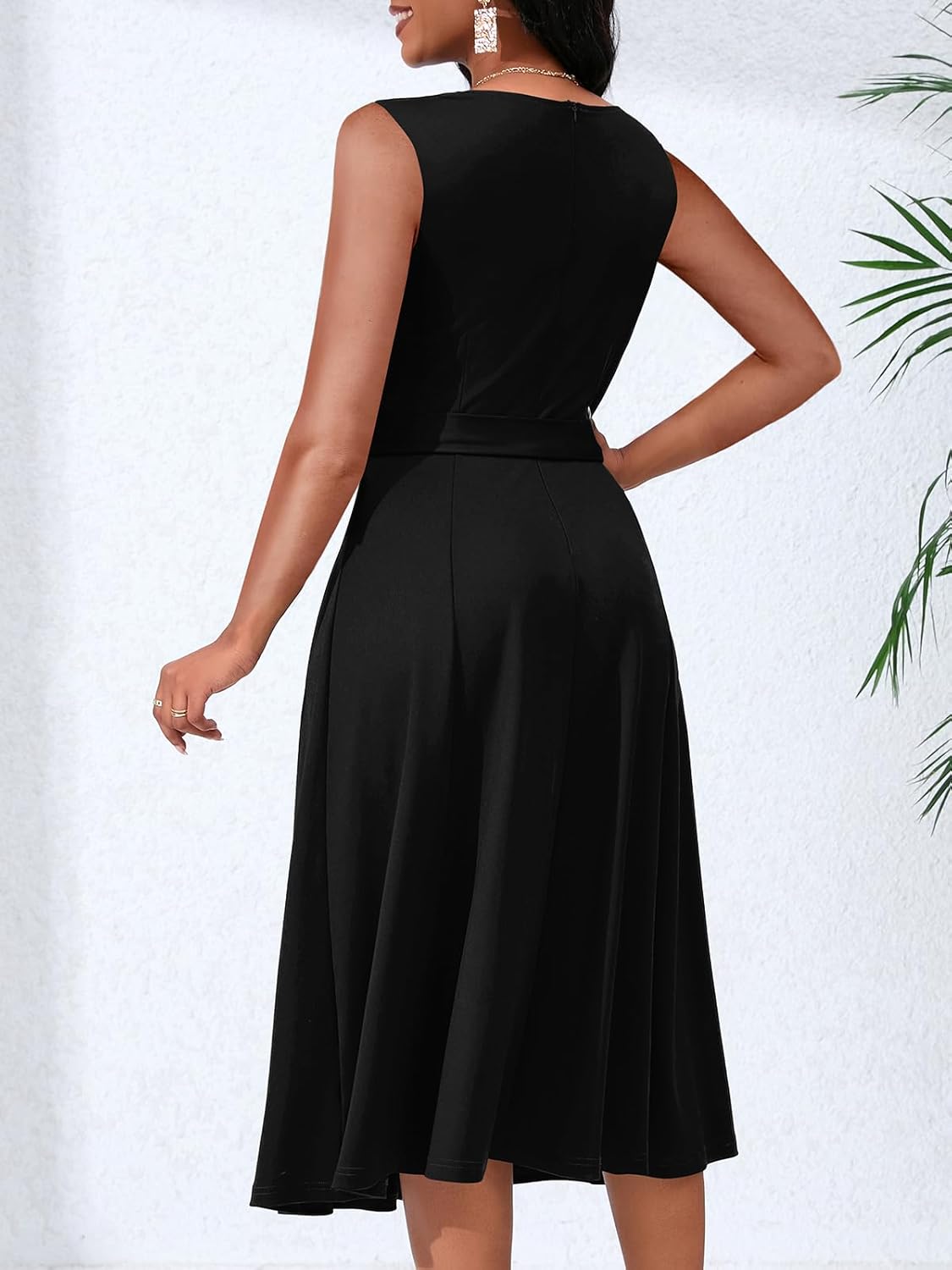 PerZeal Women's Summer Casual Solid Dress Sleeveless Crew Neck Formal Wedding Guest A Line Midi Dress - Image 2