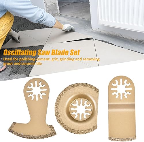 Miniatura 6 de Jadeshay 3 hojas de sierra oscilantes para herramienta oscilante para corte de azulejos para extracción de lechada, pulido y molienda (dorado)