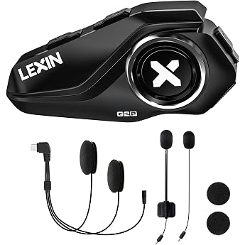 LEXIN G2P Motorcycle Bluetooth Headset, Helmet Communication System for 2 to 6 People in Range of 1000 m, IP67 Waterproof Han