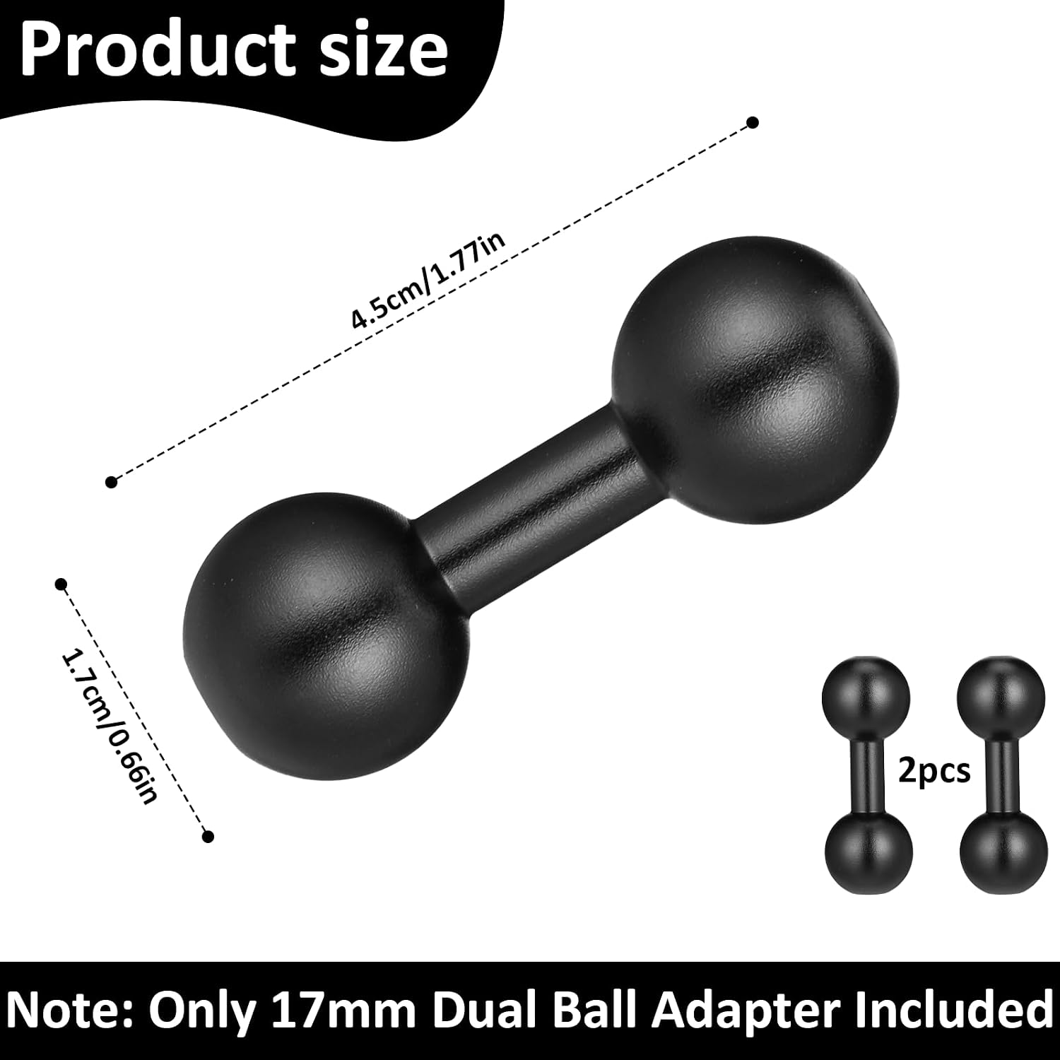 Styquenzer 2 Pack 17mm to 17mm Double Ball Extender Bar Mount for GPS Cell Phone Action Camera on Motocycle Vehicles, Ball Mount Extension 45mm Long