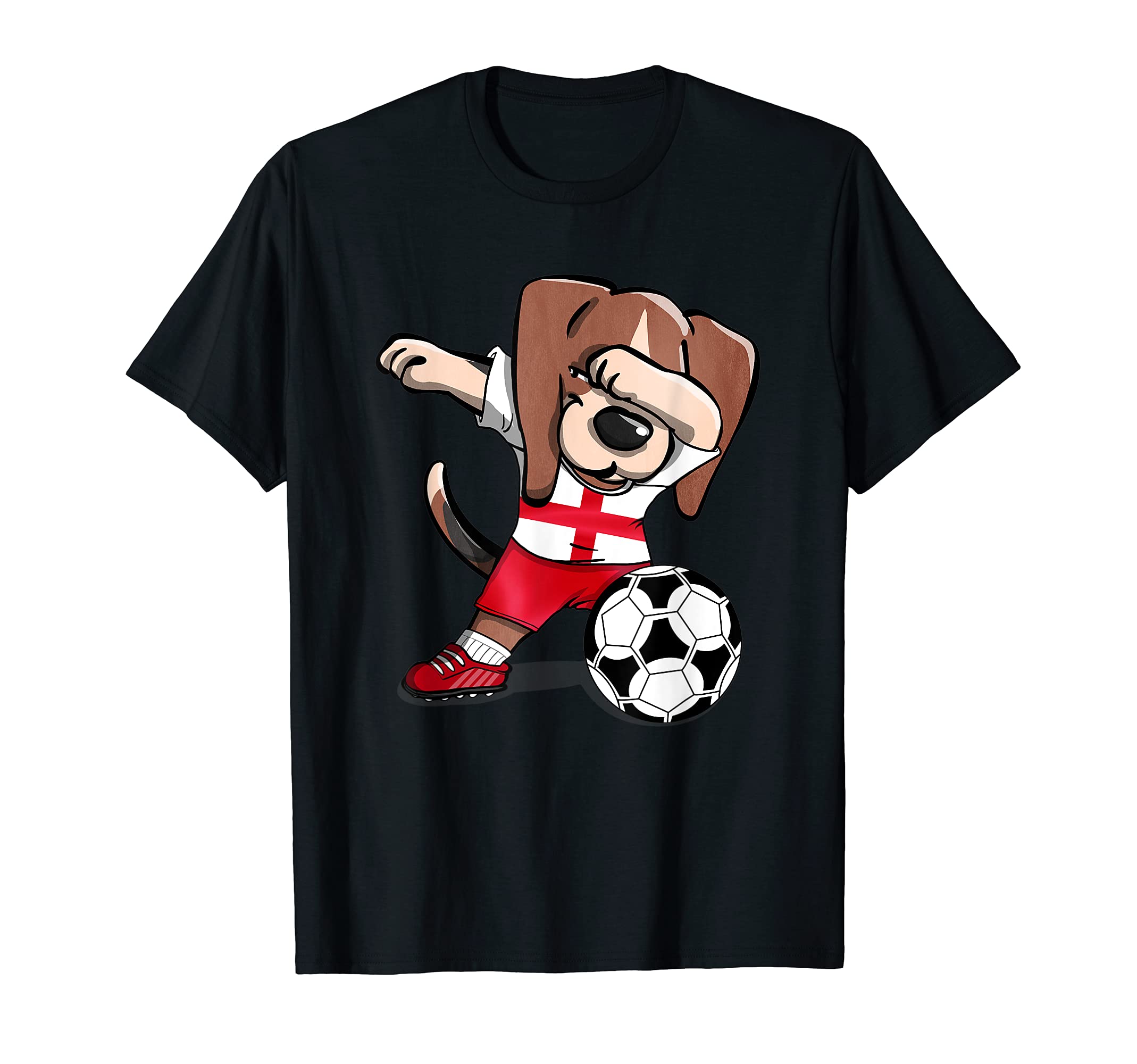 Teeisle England SoccerDabbing Beagle Dog England Football - English Flag Soccer T-Shirt