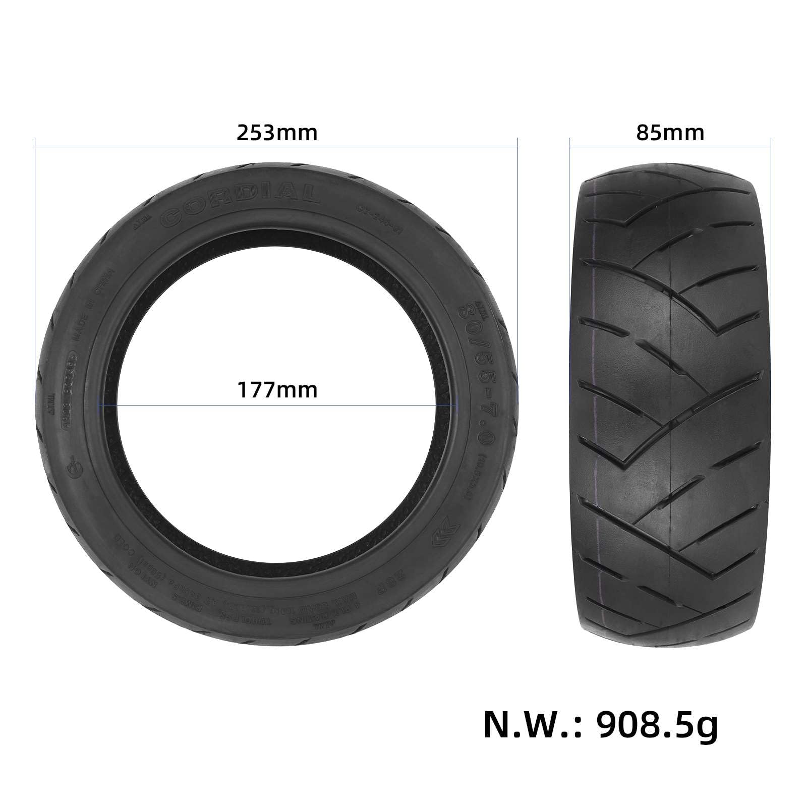 Lot de 1 pneumatico Tubeless 80/55-7,0 (10,5 x 3,0) per scooter elettrico Segway Ninebot P65D, 10,5", pneumatico di ricambio, pneumatico senza camera d'aria, resistente, antiscivolo, in gomma per
