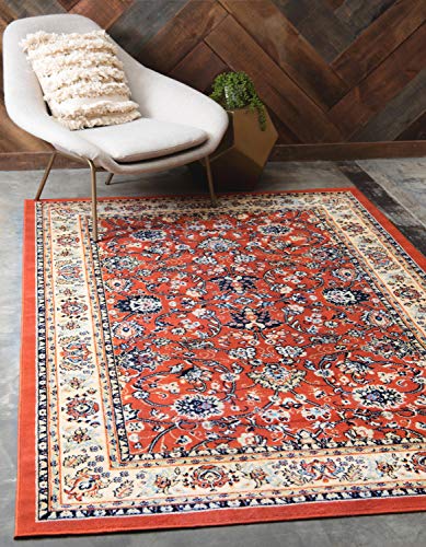 Unique Loom Kashan Collection Traditional Floral Overall Pattern with Border Terracotta Area Rug