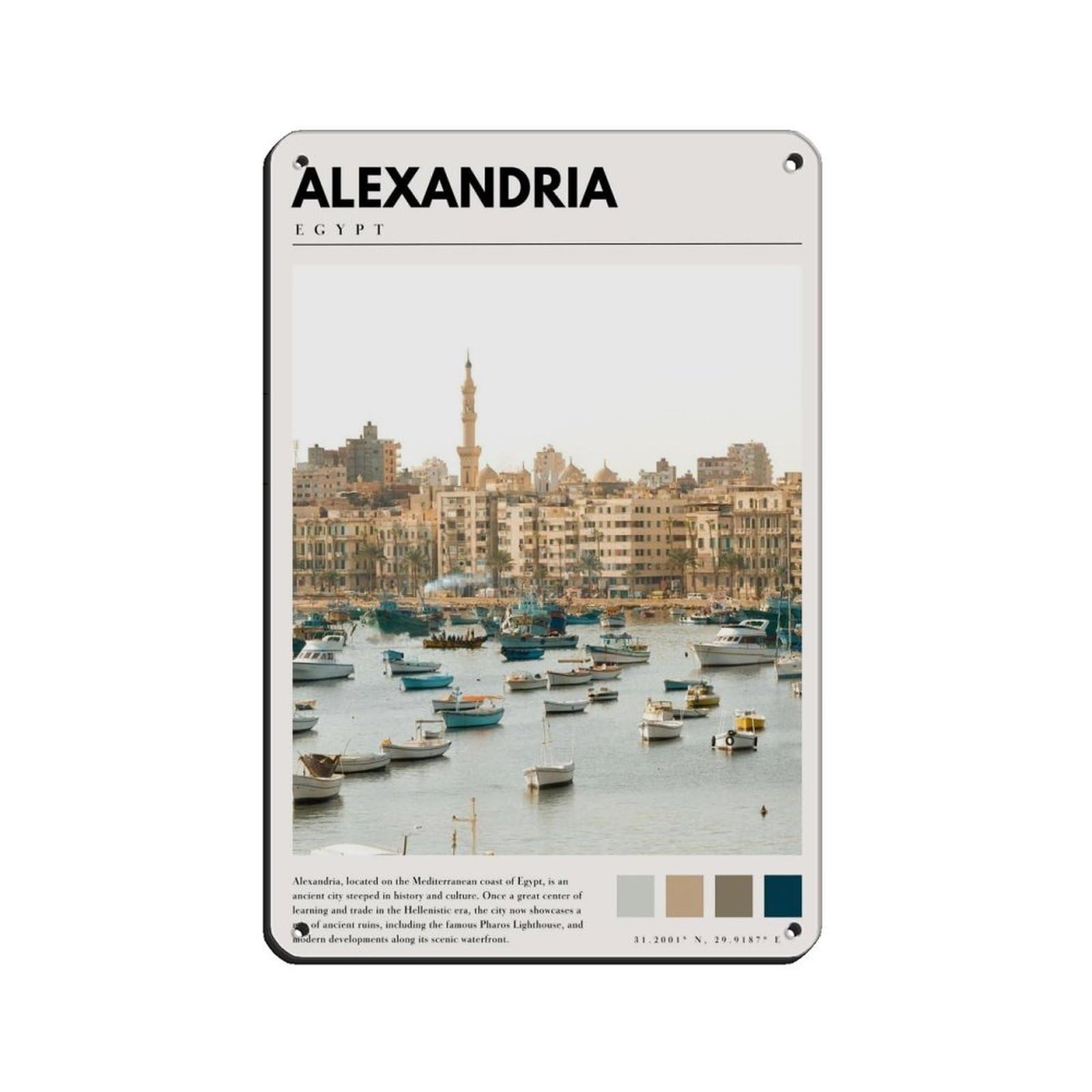 Alexandria Egypt Poster Egypt Art Retro Poster Metal Tin Sign Chic Art Retro Iron Painting Bar People Cave Cafe Family Garage Poster Wall Decoration 8x12inch(20x30cm)
