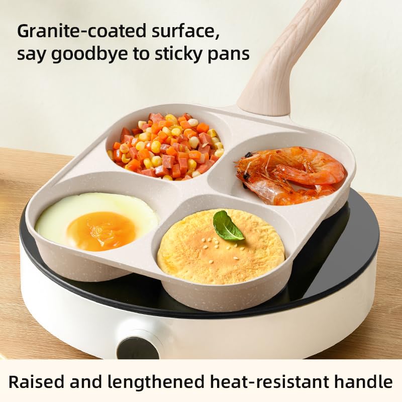 Sartén de huevos mejorada de 4 tazas con ranuras profundas y mango elevado, sartén antiadherente para tortilla con revestimiento de granito para cocinas de gas e inducción 8