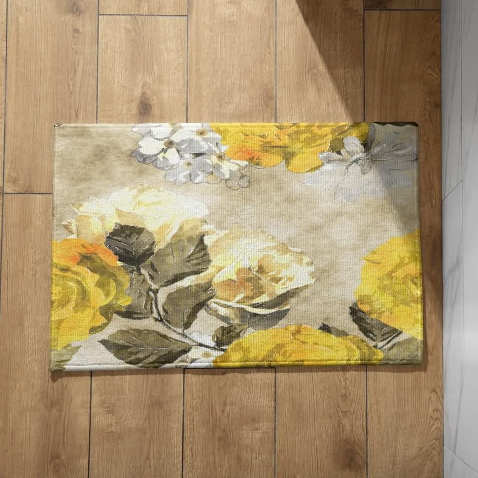 Tapis d entree interieur absorbant, paillasson design fleur 50x80cm