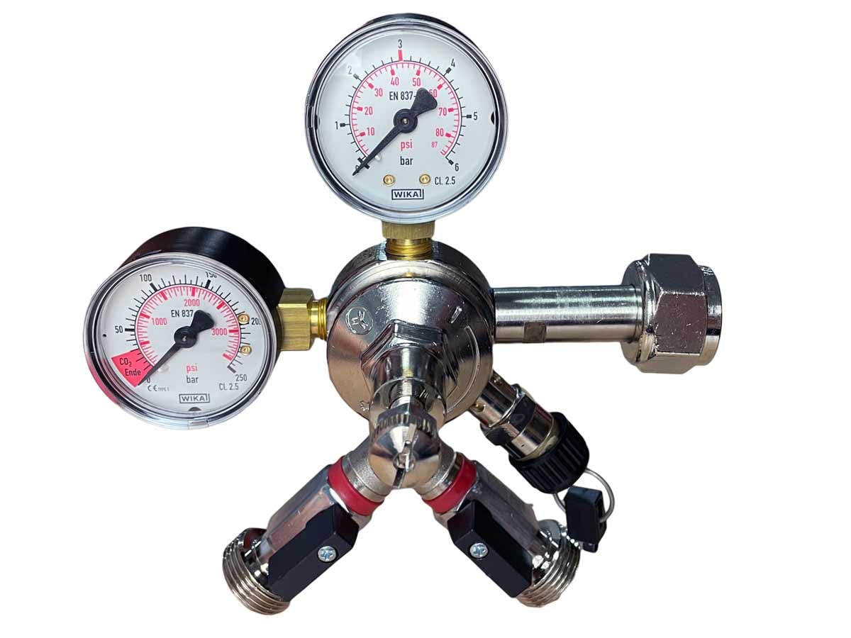 Zapfanlagen Zubehör 2 leitig Nr.12 Set mit Co2 Druckminderer doppelt Abgang, 2x Bierschlauch + Co2 Schlauch