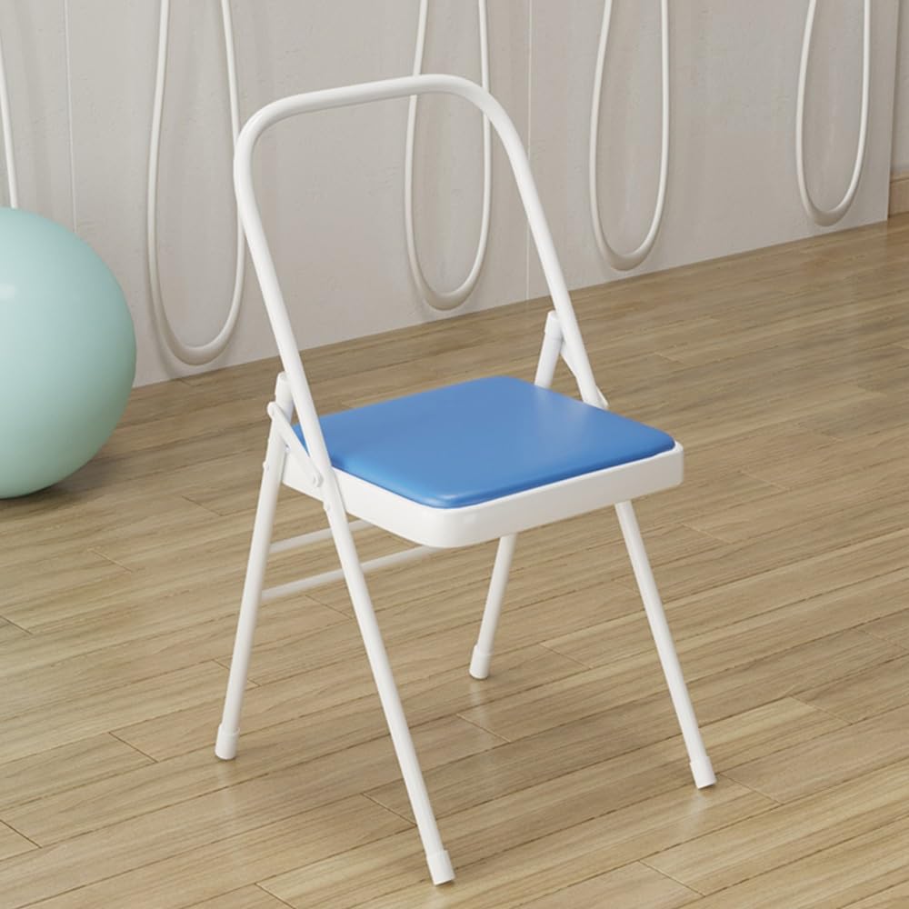 Chaise De Yoga Pliante, Chaise Auxiliaire Iyengar De Surface PU, Chaise Auxiliaire pour Étirement Et Rotation, Chaise De Yoga Pilates, Robuste Et Antidérapant(Blue)