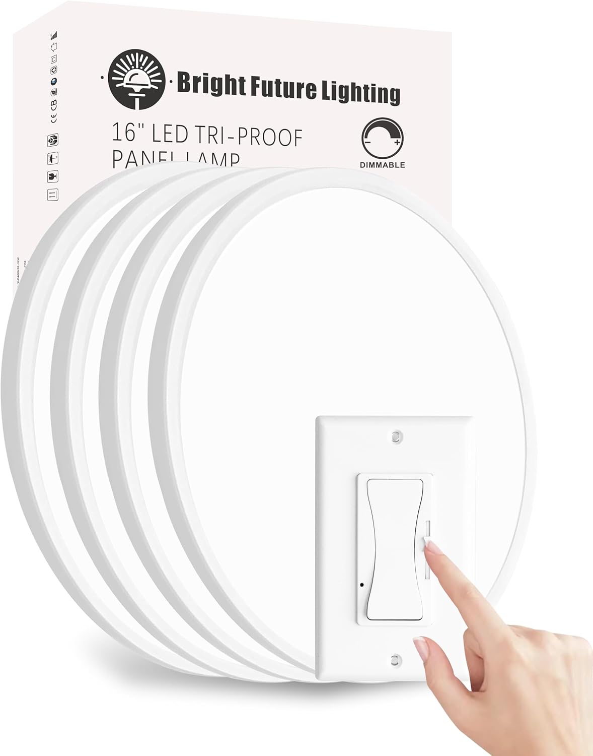 4Pack 16 Inch Dimmable LED Flush Mount Ceiling Light Panel,32W 3480LM,3000K/4000K/6000K CCT Selectable,Ultra Thin Round White Ceiling Light Fixture for Hallway Kitchen Bedroom Home Office Bathroom