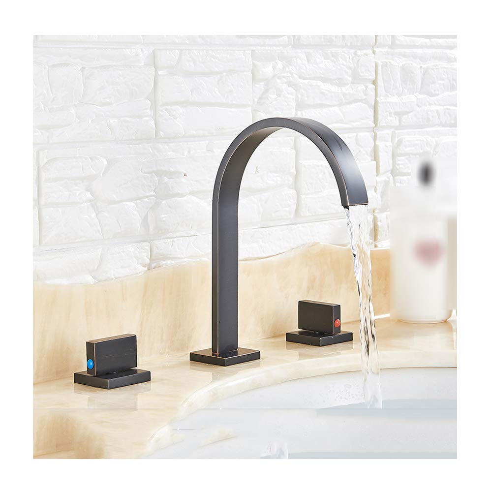 Robinet de lavabo cascade noir à 3 trous pour eau chaude et froide