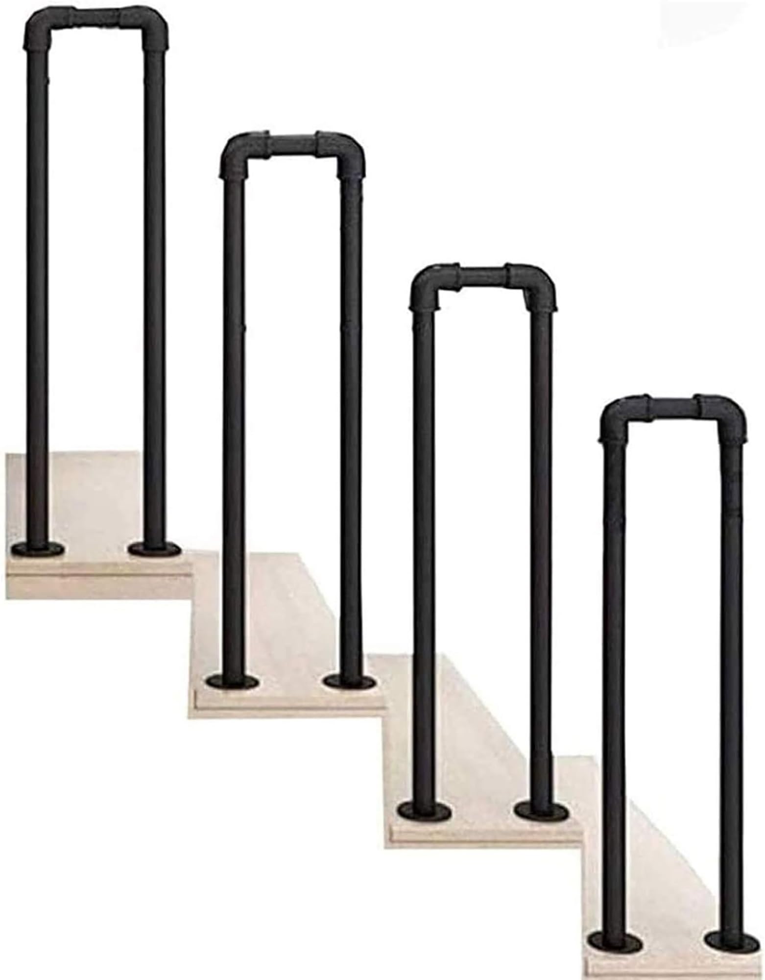Rampe d'escalier noire mate industrielle en U avec tiges de support