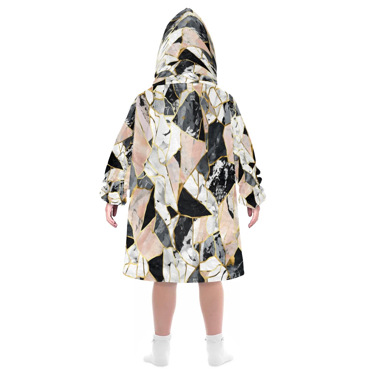Kids Blanket Hoodie Geometric Marblr Wearable Blanket Hoodie Oversized Hooded Blanket, Sweatshirt Blanket with Pockets Soft Warm Kids Hooded Blanket for Girls, Boys