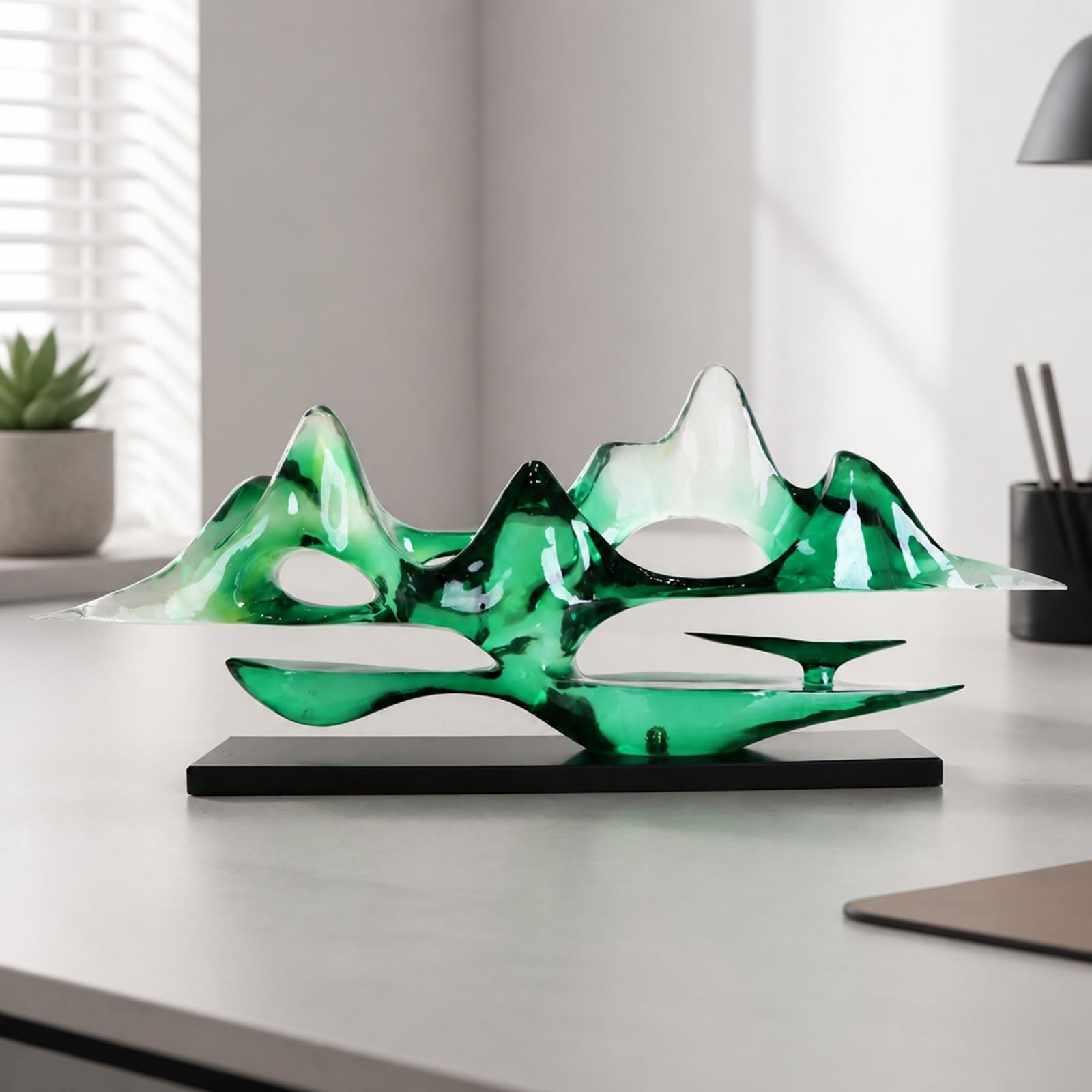 Qianly Sculpture Décor Style Chinois Épuré Décor en Résine Pierre Style Élégant Ornement pr lon, Bleu Transparent