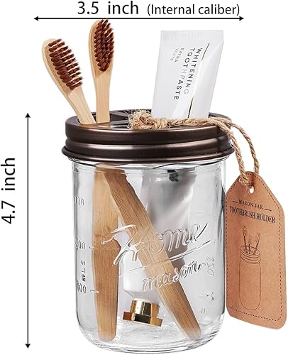 Miniatura 7 de Juego de accesorios de baño Mason Jar - Incluye dispensador de jabón de manos espumoso y soporte para cepillos de dientes, tarros de boticario de