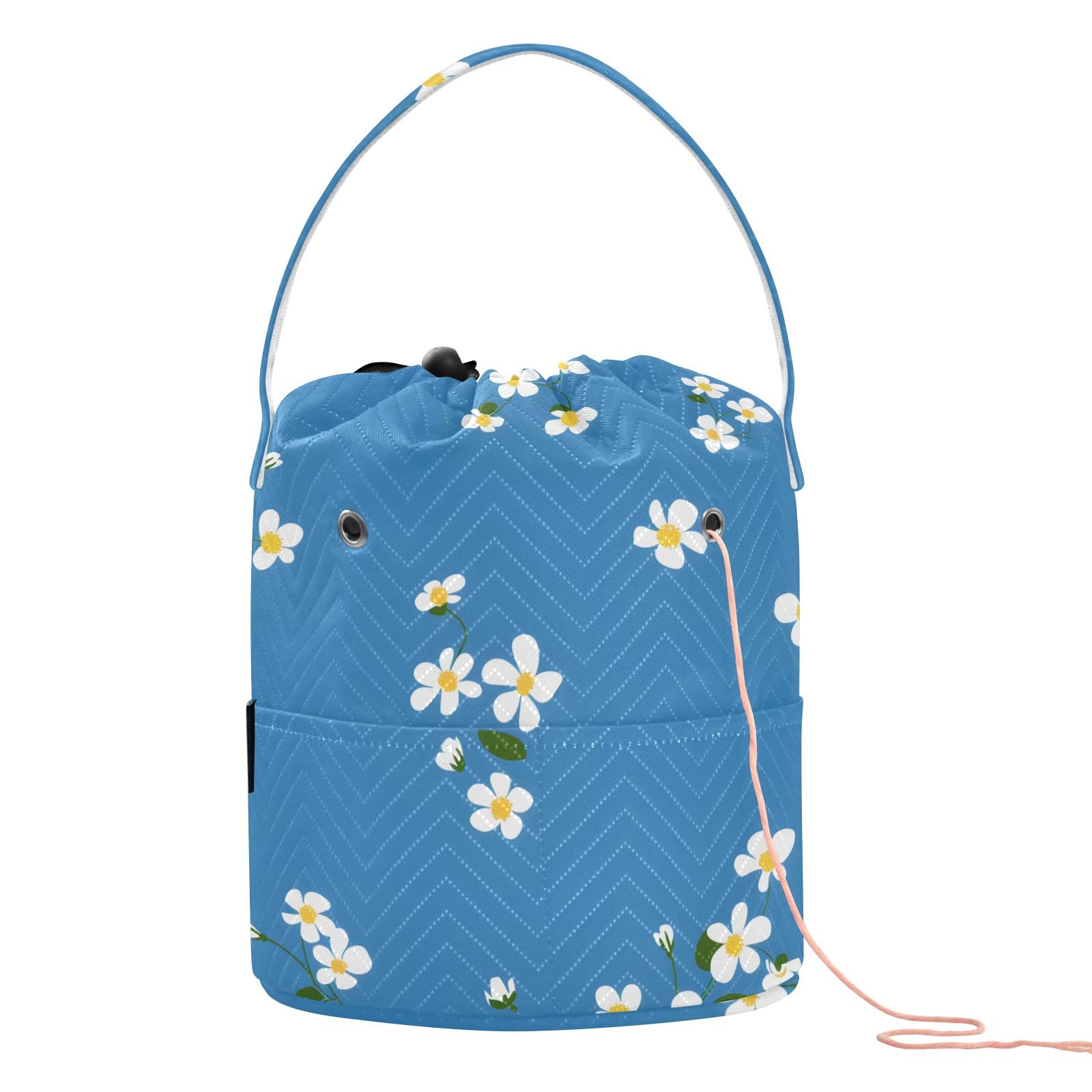 Yarn Storage Bag Small Crochet Bag Knitting Bag Organizer Blue White Flower Yarn Bags for Crocheting Basket