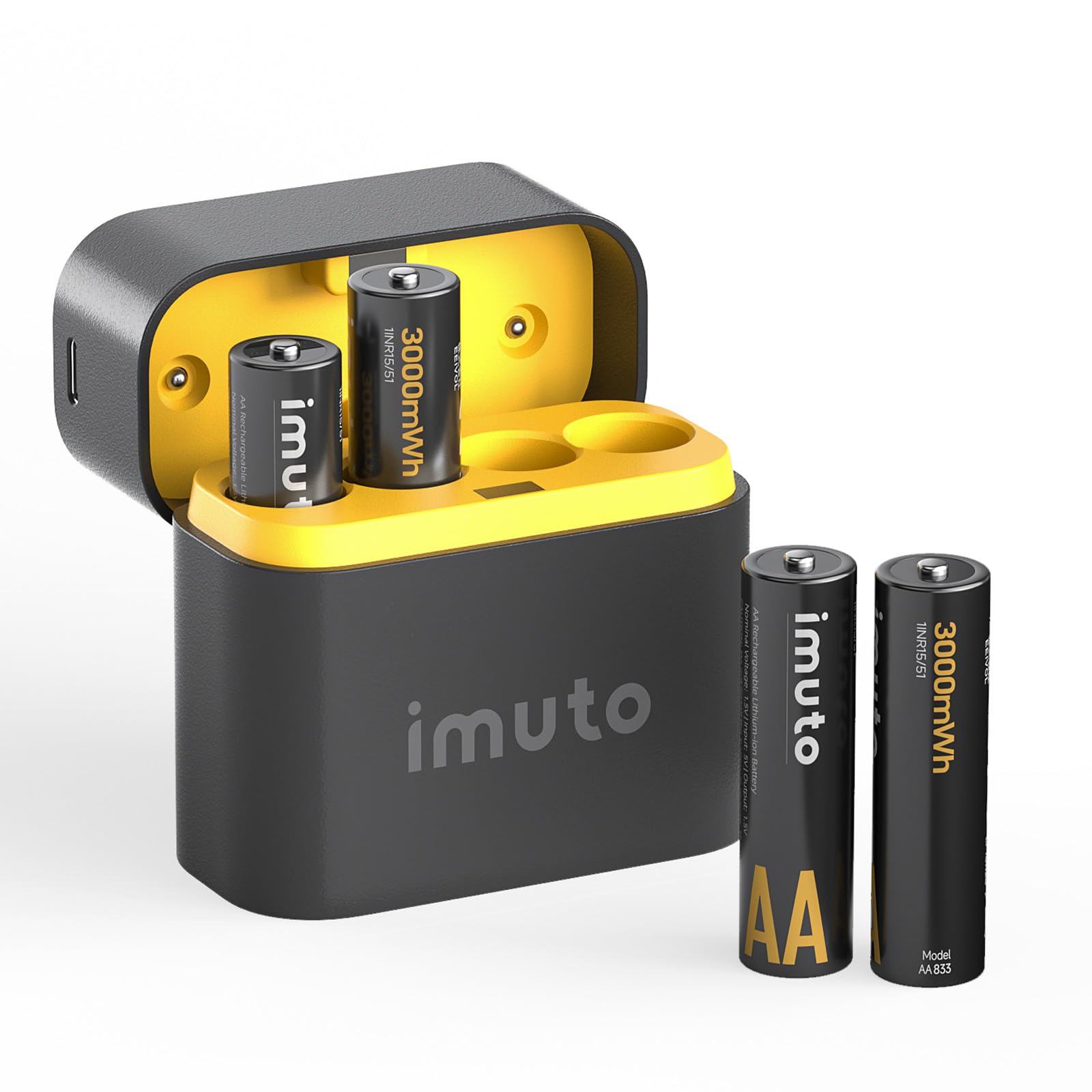 imuto Rechargeable AA Batteries with Charger, 3000mWh aa Lithium 4 Pack
