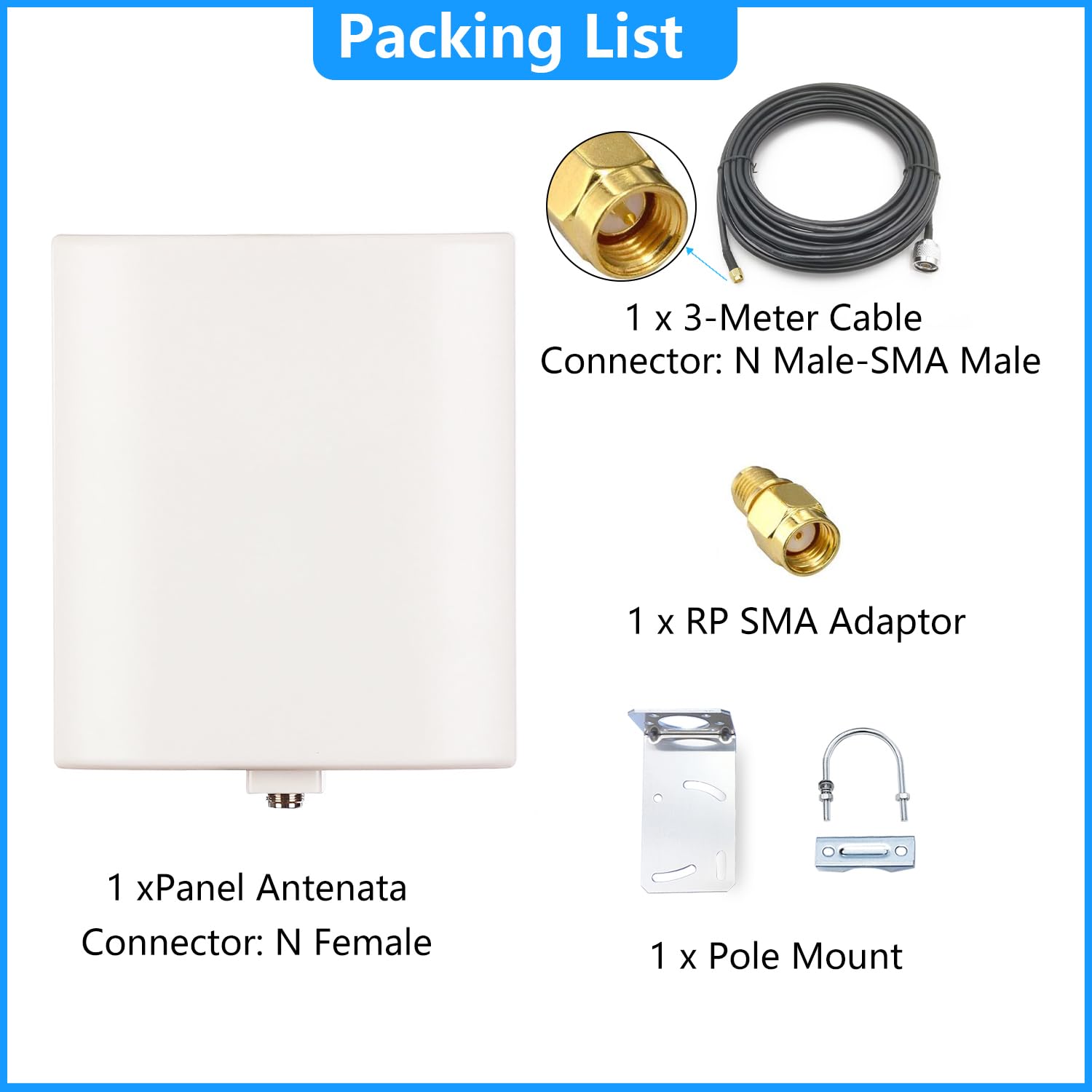 Antenne de panneau WiFi 2,4 G 5 GHz double bande avec câble d'extension de 3 m SMA mâle et adaptateur RP-SMA pour routeur WiFi sans fil carte réseau caméra IP moniteur de surveillance vidéo
