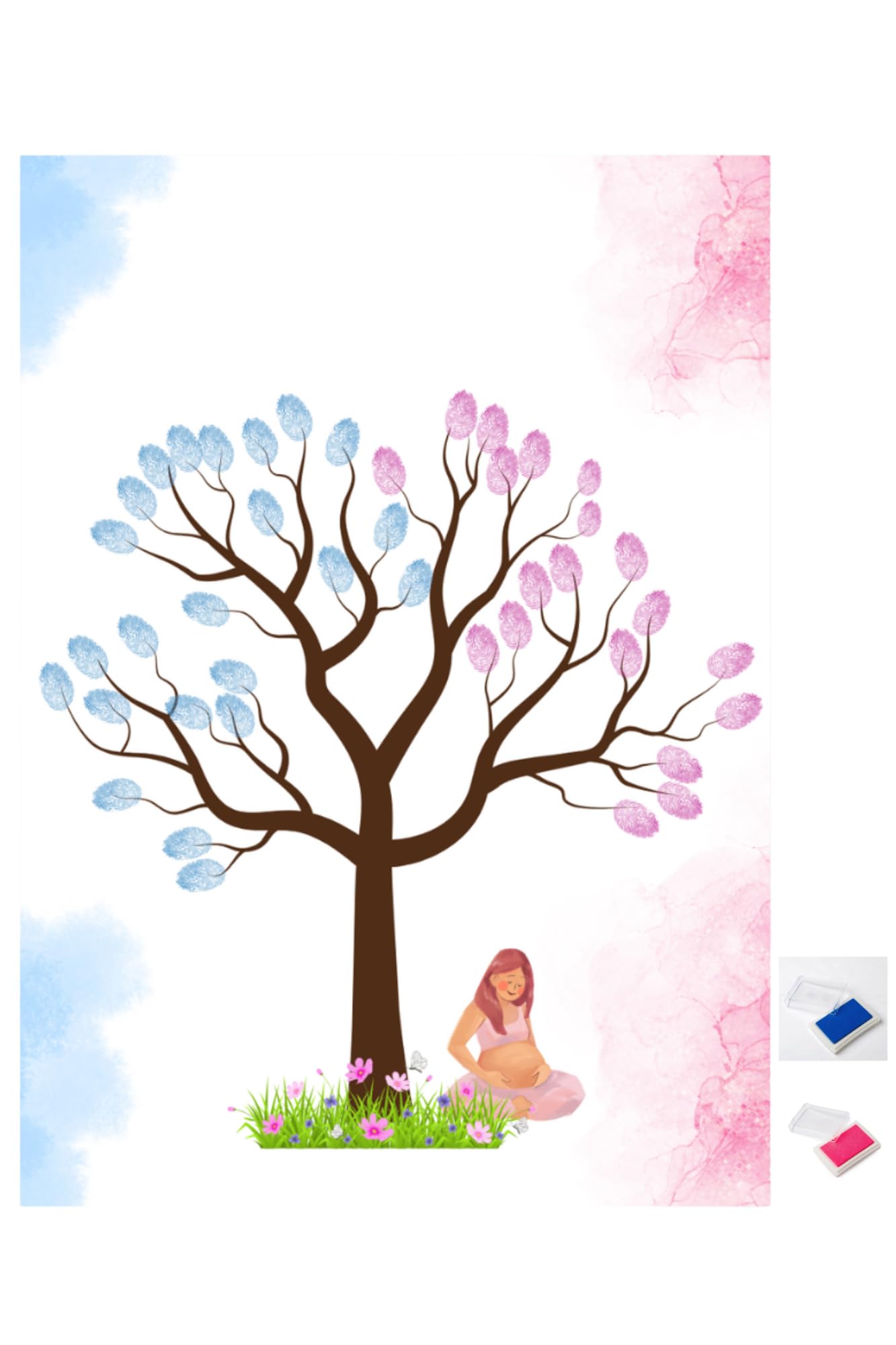 Libro delle firme Bebe Gender Reveal rivelazione di genere| Albero delle impronte promemoria Dolce Aspetta| Carta Acquerello Nascita| Libro Evento Personalizzabile, senza cornice, non